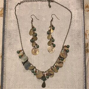 Gold and Green Necklace and Earring Set
